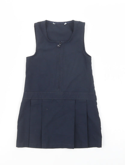 Marks and Spencer Girls Blue  Polyester Pinafore/Dungaree Dress  Size 2-3 Years  Scoop Neck Zip - School Wear