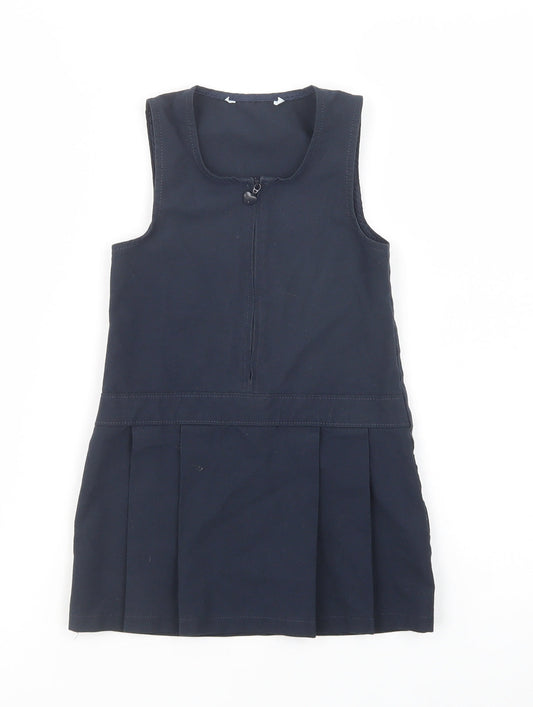 Marks and Spencer Girls Blue  Polyester Pinafore/Dungaree Dress  Size 2-3 Years  Scoop Neck Zip - School Wear