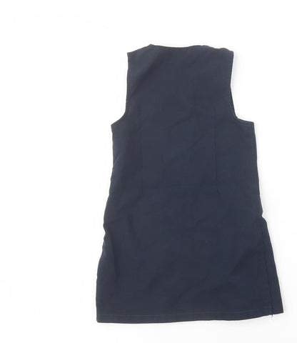 Marks and Spencer Girls Blue  Polyester Pinafore/Dungaree Dress  Size 2-3 Years  Scoop Neck Zip - School Wear