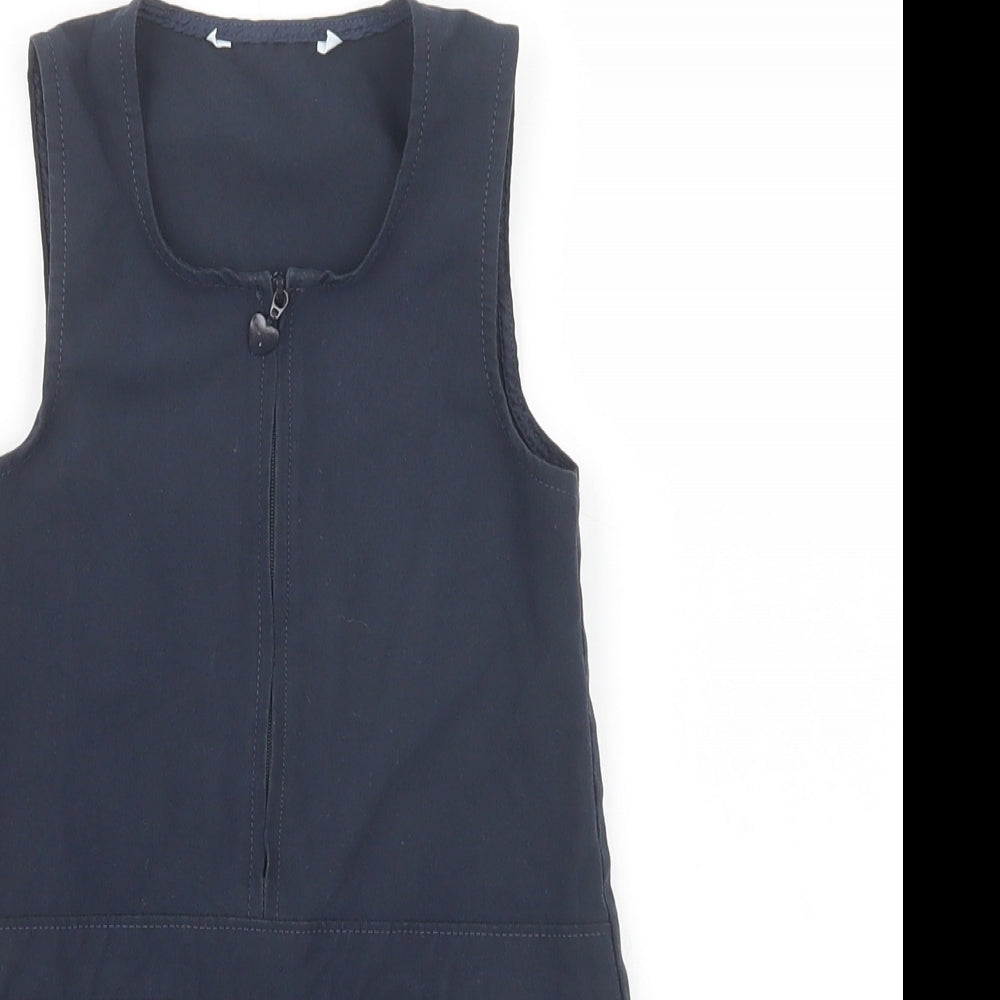 Marks and Spencer Girls Blue  Polyester Pinafore/Dungaree Dress  Size 2-3 Years  Scoop Neck Zip - School Wear