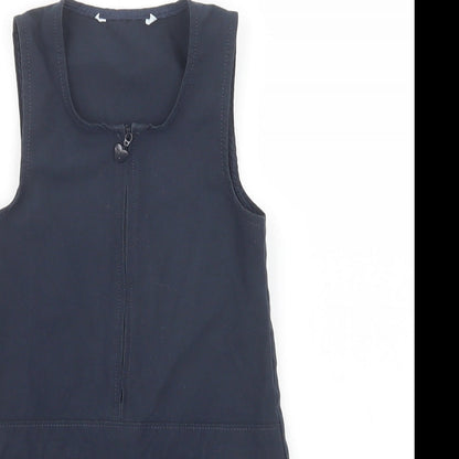 Marks and Spencer Girls Blue  Polyester Pinafore/Dungaree Dress  Size 2-3 Years  Scoop Neck Zip - School Wear