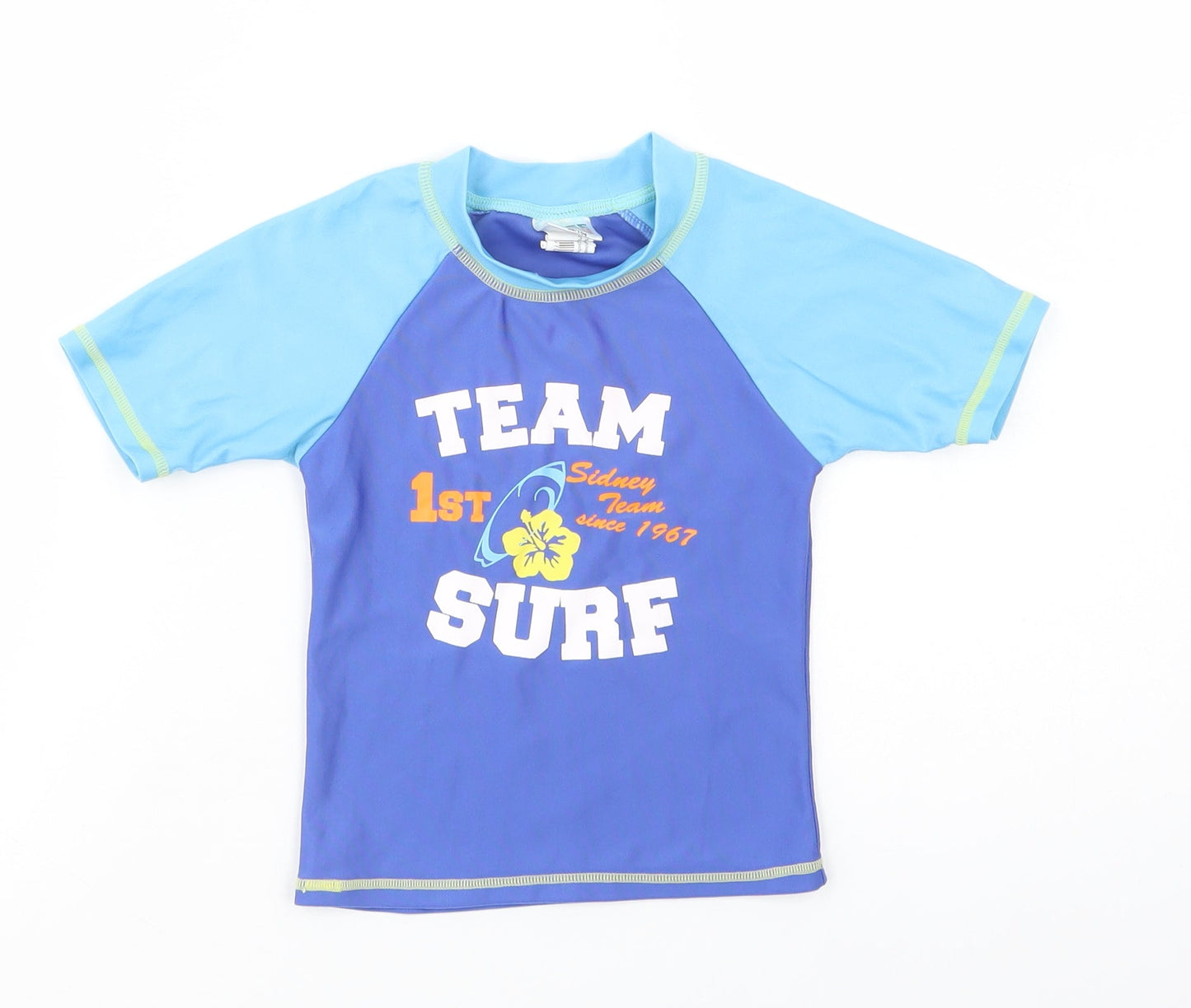 Free Summer Girls Blue Colourblock Polyester Pullover T-Shirt Size 3-4 Years Mock Neck Pullover - Team Surf