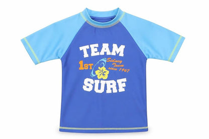 Front view of Free Summer girls’ blue colourblock polyester pullover t-shirt, size 3-4, years mock neck pullover - team surf