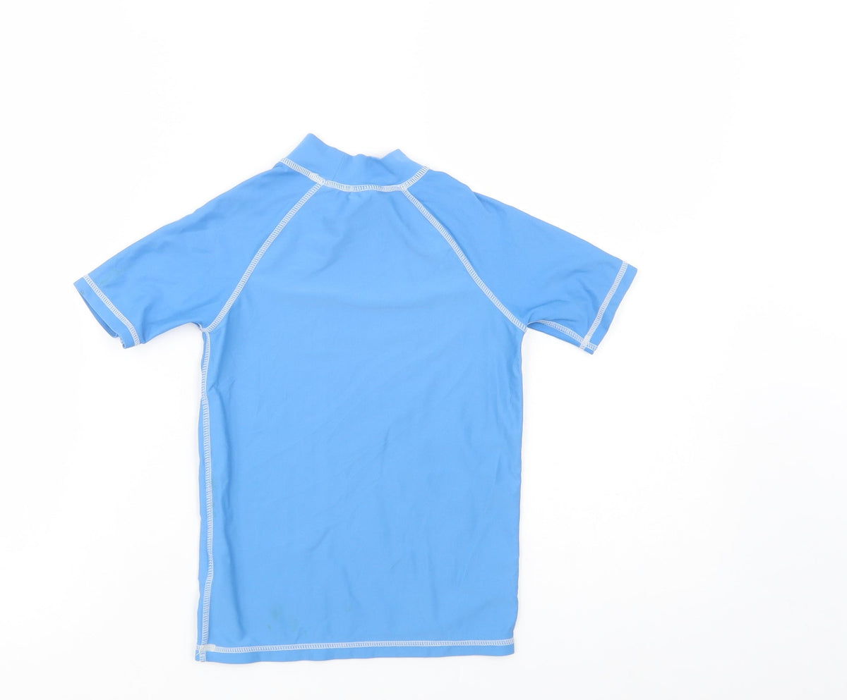 Back view of Technolayer boys’ blue nylon pullover t-shirt, size 5-6, years mock neck pullover