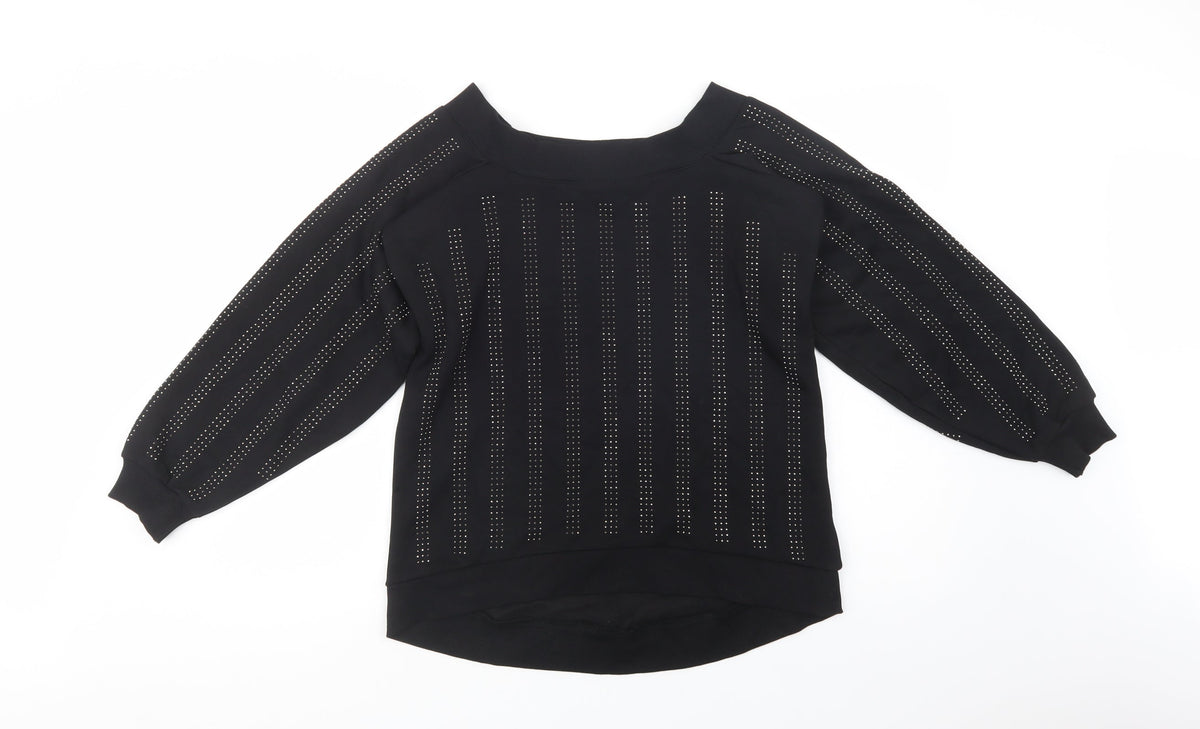 Additional front view of River Island women’s black cotton pullover sweatshirt, size XS, pullover