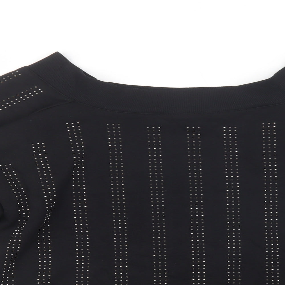 Close-up detail of River Island women’s black cotton pullover sweatshirt, size XS, pullover