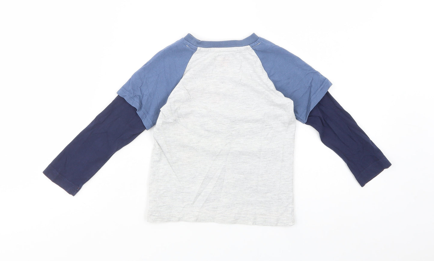 F&F Boys Grey Colourblock Cotton Pullover T-Shirt Size 2-3 Years Crew Neck Pullover - Roarsome Dude