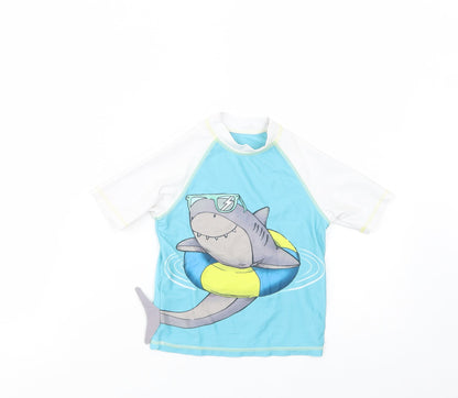 F&F Girls Blue Colourblock Polyester Pullover T-Shirt Size 3-4 Years Mock Neck Pullover - Shark