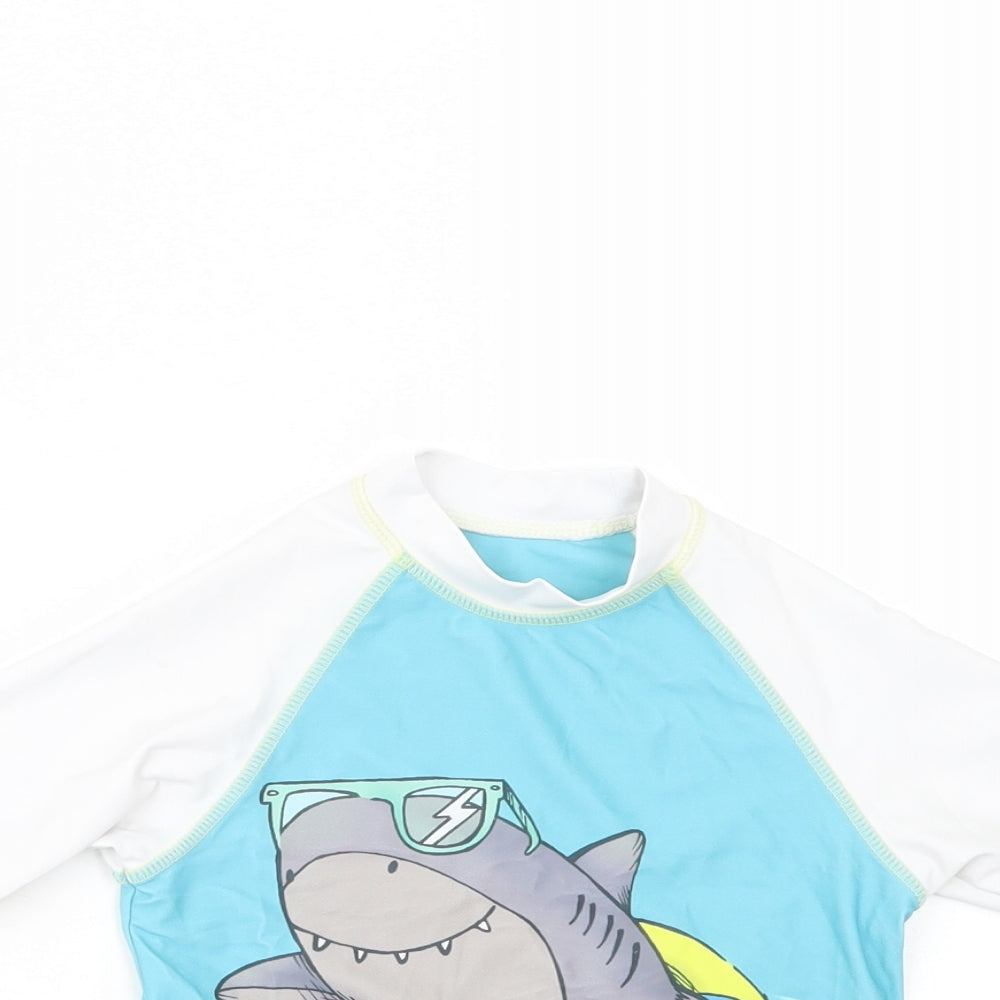 F&F Girls Blue Colourblock Polyester Pullover T-Shirt Size 3-4 Years Mock Neck Pullover - Shark