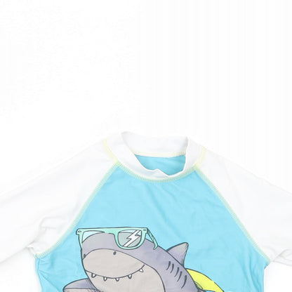 F&F Girls Blue Colourblock Polyester Pullover T-Shirt Size 3-4 Years Mock Neck Pullover - Shark