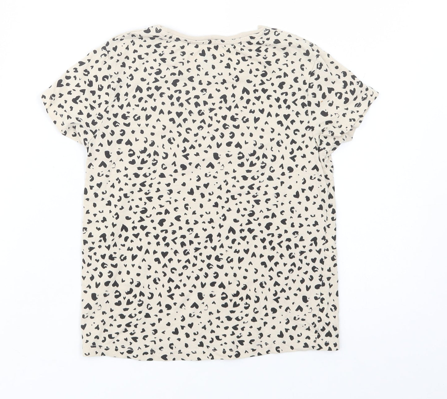 H&M Girls Beige Animal Print Cotton Pullover T-Shirt Size 6-7 Years Crew Neck Pullover