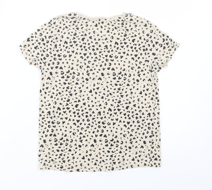 H&M Girls Beige Animal Print Cotton Pullover T-Shirt Size 6-7 Years Crew Neck Pullover