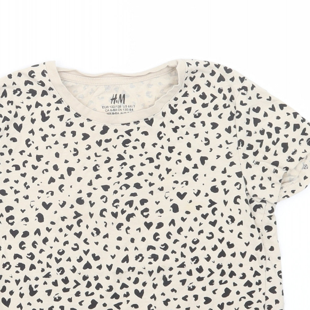 H&M Girls Beige Animal Print Cotton Pullover T-Shirt Size 6-7 Years Crew Neck Pullover