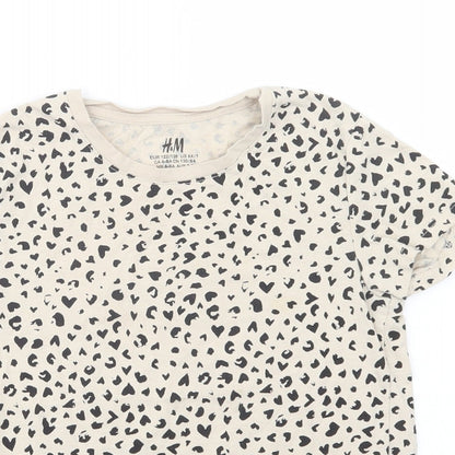 H&M Girls Beige Animal Print Cotton Pullover T-Shirt Size 6-7 Years Crew Neck Pullover