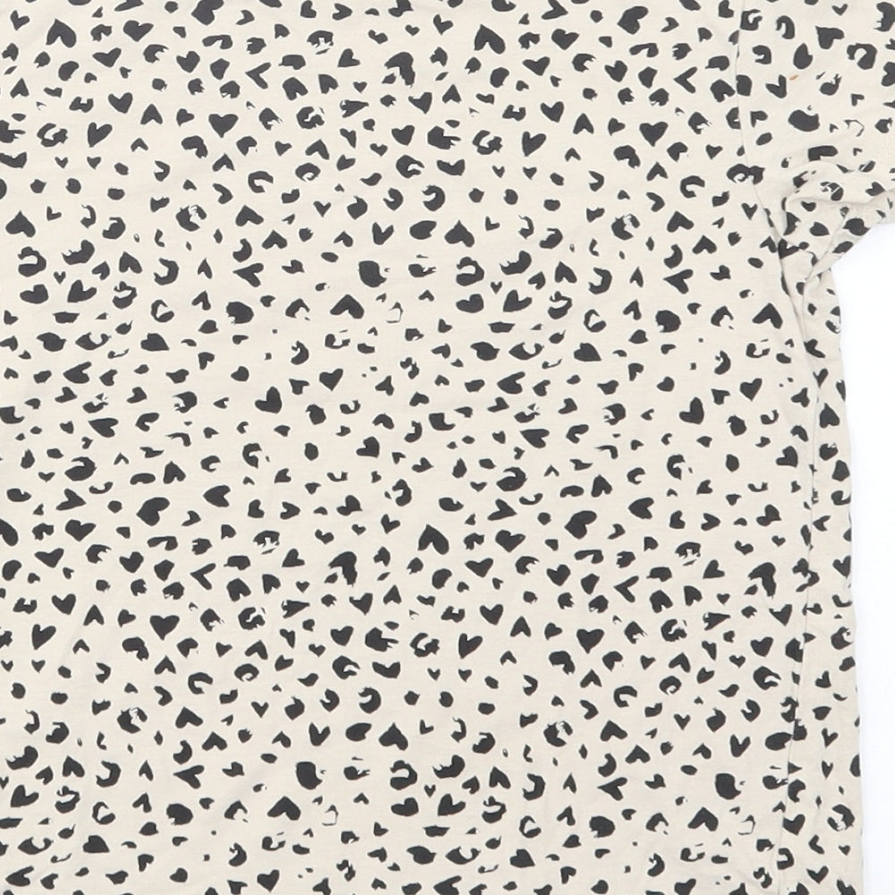 H&M Girls Beige Animal Print Cotton Pullover T-Shirt Size 6-7 Years Crew Neck Pullover