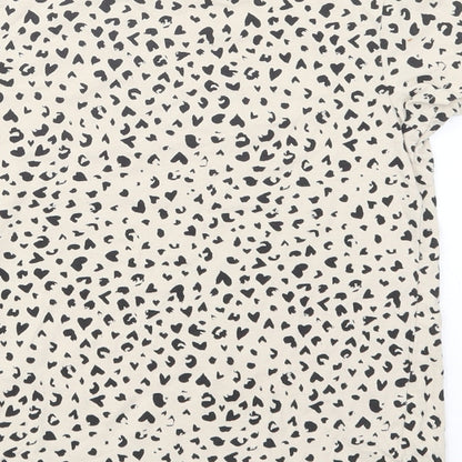 H&M Girls Beige Animal Print Cotton Pullover T-Shirt Size 6-7 Years Crew Neck Pullover