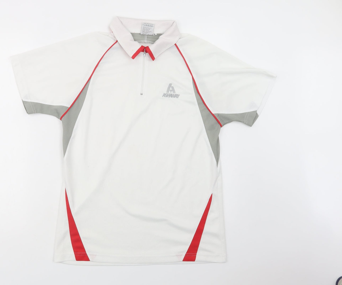 Ashaway Mens White Colourblock Polyester  Polo Size S Collared Zip