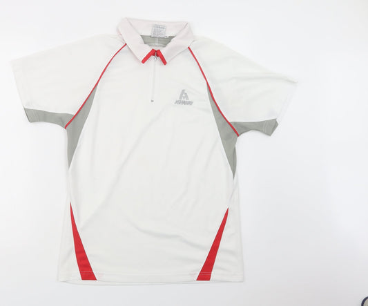 Ashaway Mens White Colourblock Polyester  Polo Size S Collared Zip