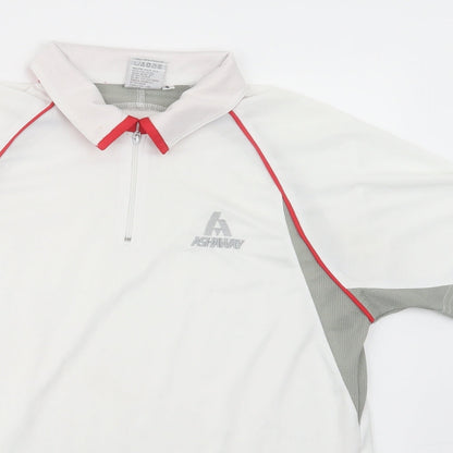 Ashaway Mens White Colourblock Polyester  Polo Size S Collared Zip
