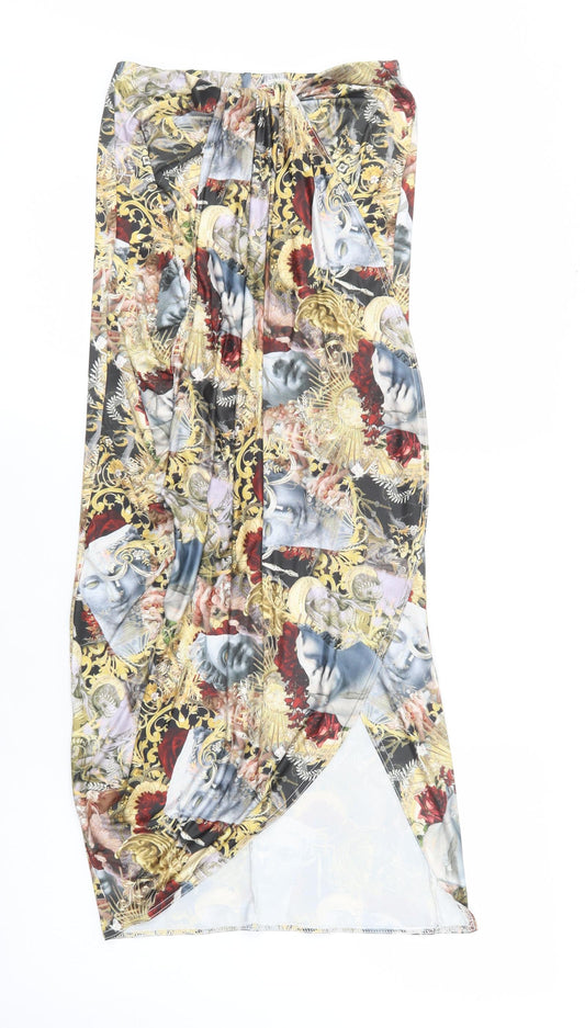 PRETTYLITTLETHING Womens Multicoloured Geometric Polyester Wrap Skirt Size 10