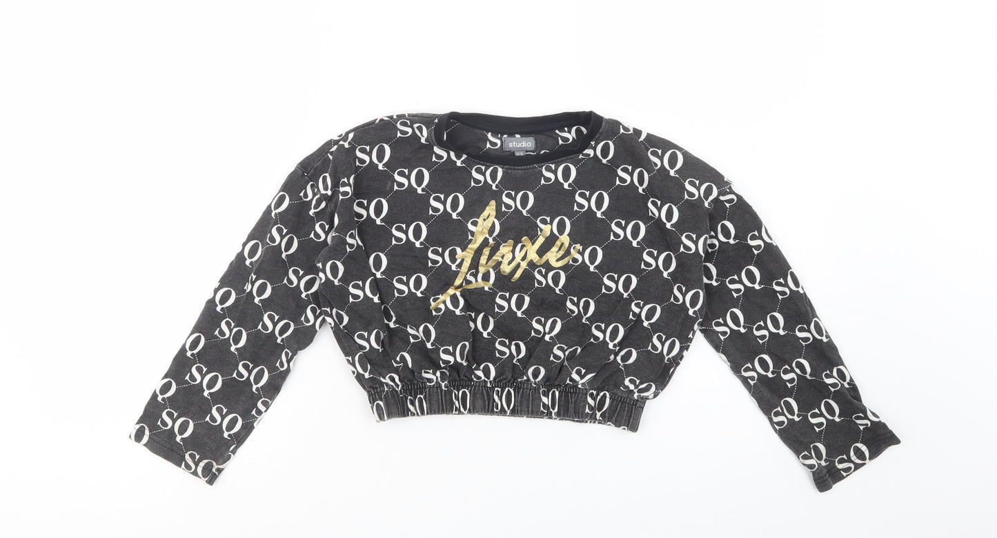 Studio Girls Black Geometric Cotton Pullover Sweatshirt Size 8-9 Years  Pullover - Cropped