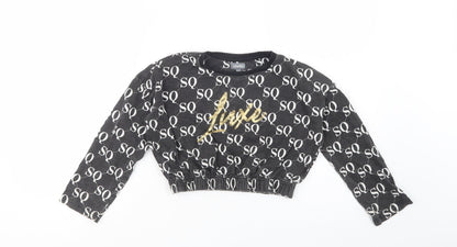 Studio Girls Black Geometric Cotton Pullover Sweatshirt Size 8-9 Years  Pullover - Cropped