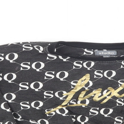 Studio Girls Black Geometric Cotton Pullover Sweatshirt Size 8-9 Years  Pullover - Cropped