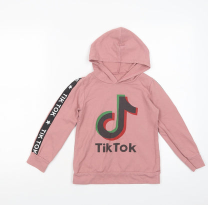 Preworn Girls Pink  Cotton Pullover Hoodie Size 6 Years  Pullover - Tik Tok