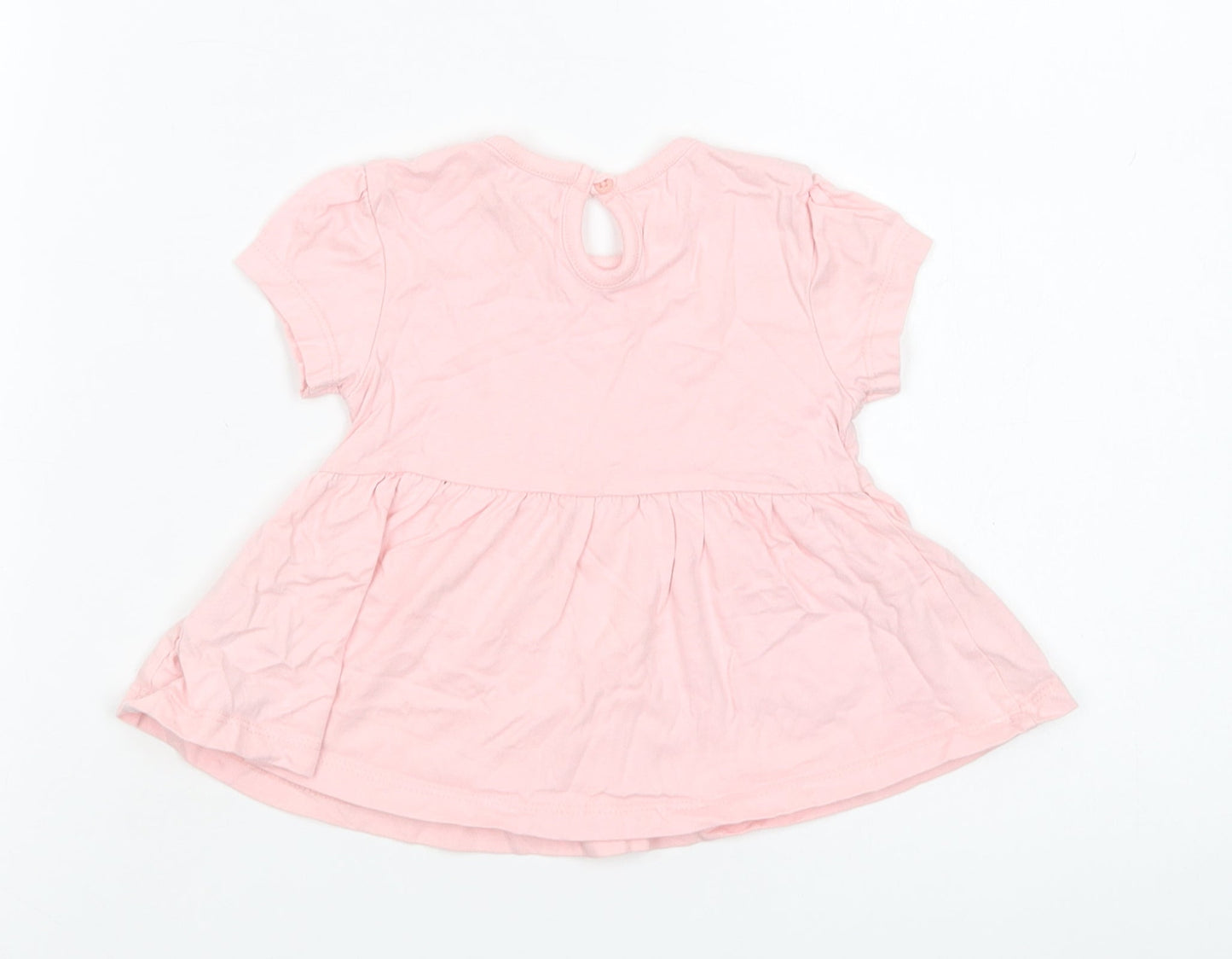 Primark Baby Pink  Cotton Pullover T-Shirt Size 6-9 Months Crew Neck Button - Ballerina