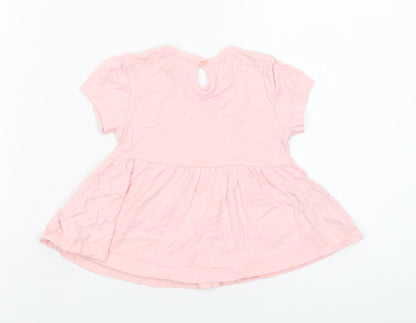 Primark Baby Pink  Cotton Pullover T-Shirt Size 6-9 Months Crew Neck Button - Ballerina
