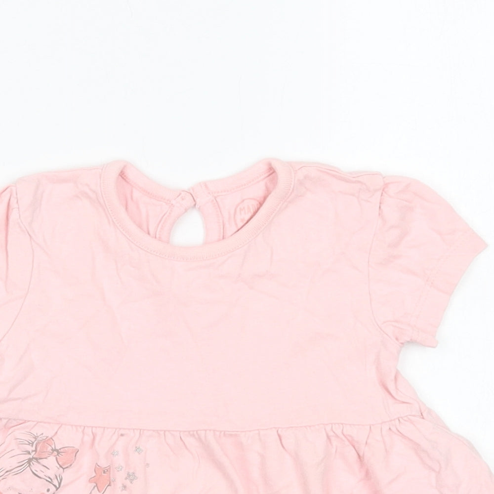Primark Baby Pink  Cotton Pullover T-Shirt Size 6-9 Months Crew Neck Button - Ballerina