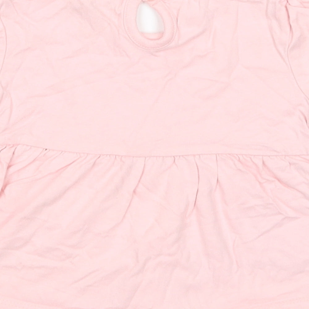 Primark Baby Pink  Cotton Pullover T-Shirt Size 6-9 Months Crew Neck Button - Ballerina