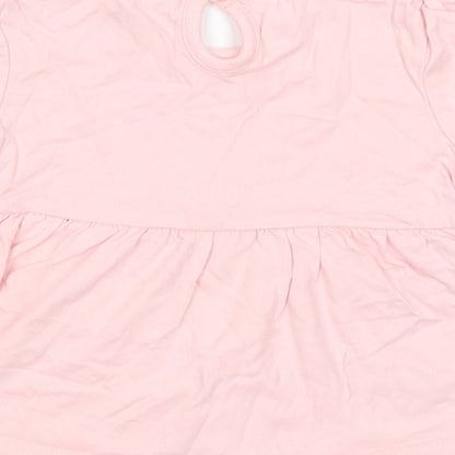 Primark Baby Pink  Cotton Pullover T-Shirt Size 6-9 Months Crew Neck Button - Ballerina