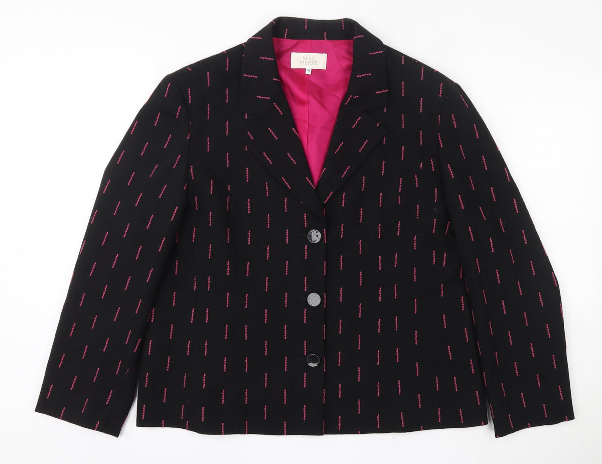 Additional front view of Max Pierre women’s black jacket blazer, size UK 16, button