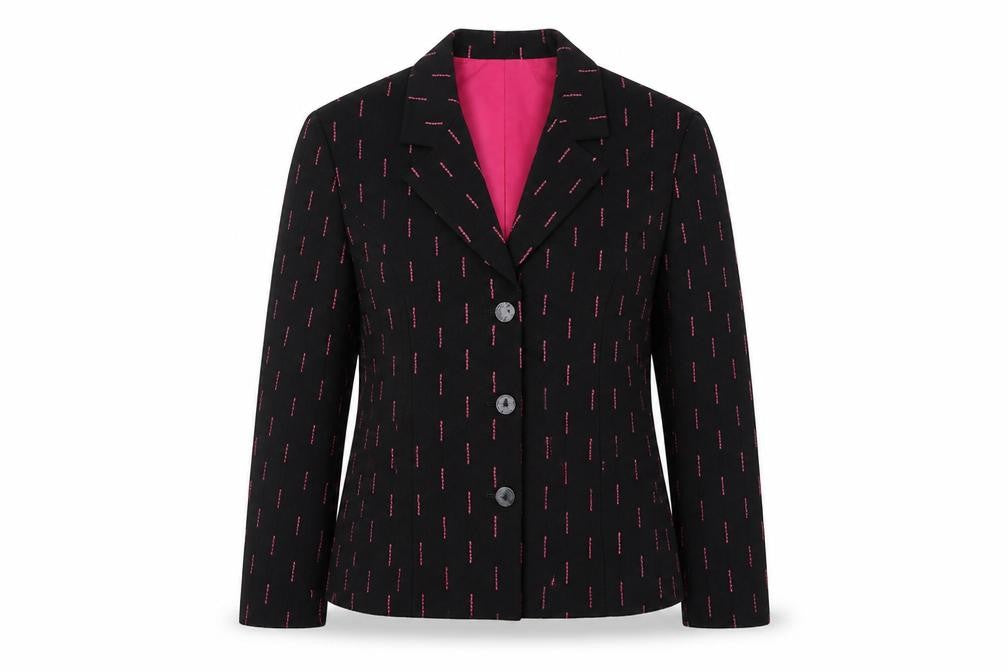 Front view of Max Pierre women’s black jacket blazer, size UK 16, button