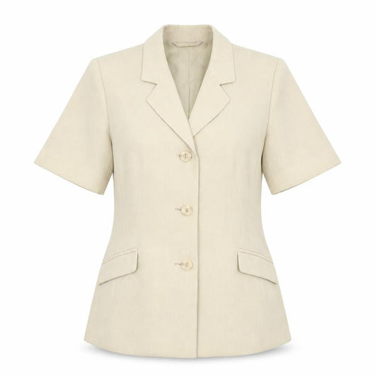 Front view of BHS women’s beige 100% polyester jacket suit jacket, size UK 14