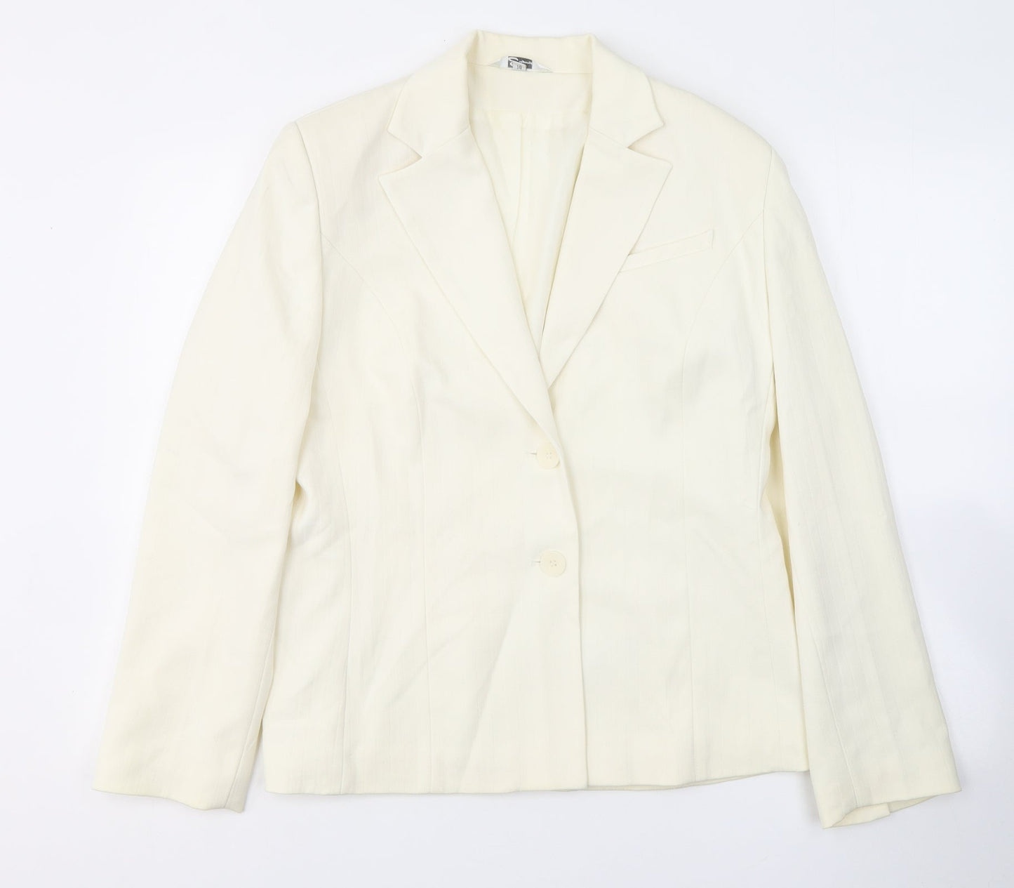 ELEGANCE Womens Ivory Striped Polyester Jacket Suit Jacket Size 14