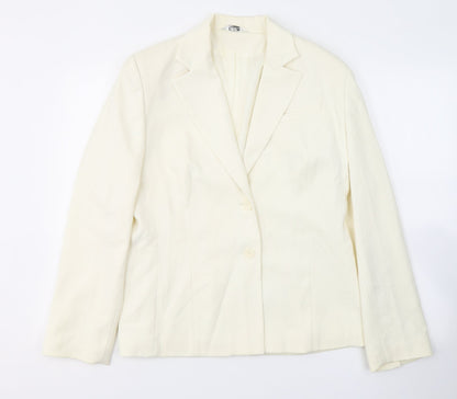ELEGANCE Womens Ivory Striped Polyester Jacket Suit Jacket Size 14