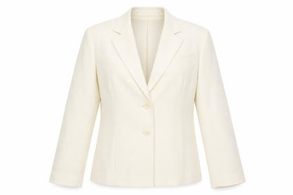 Front view of ELEGANCE women’s ivory striped polyester jacket suit jacket, size UK 14
