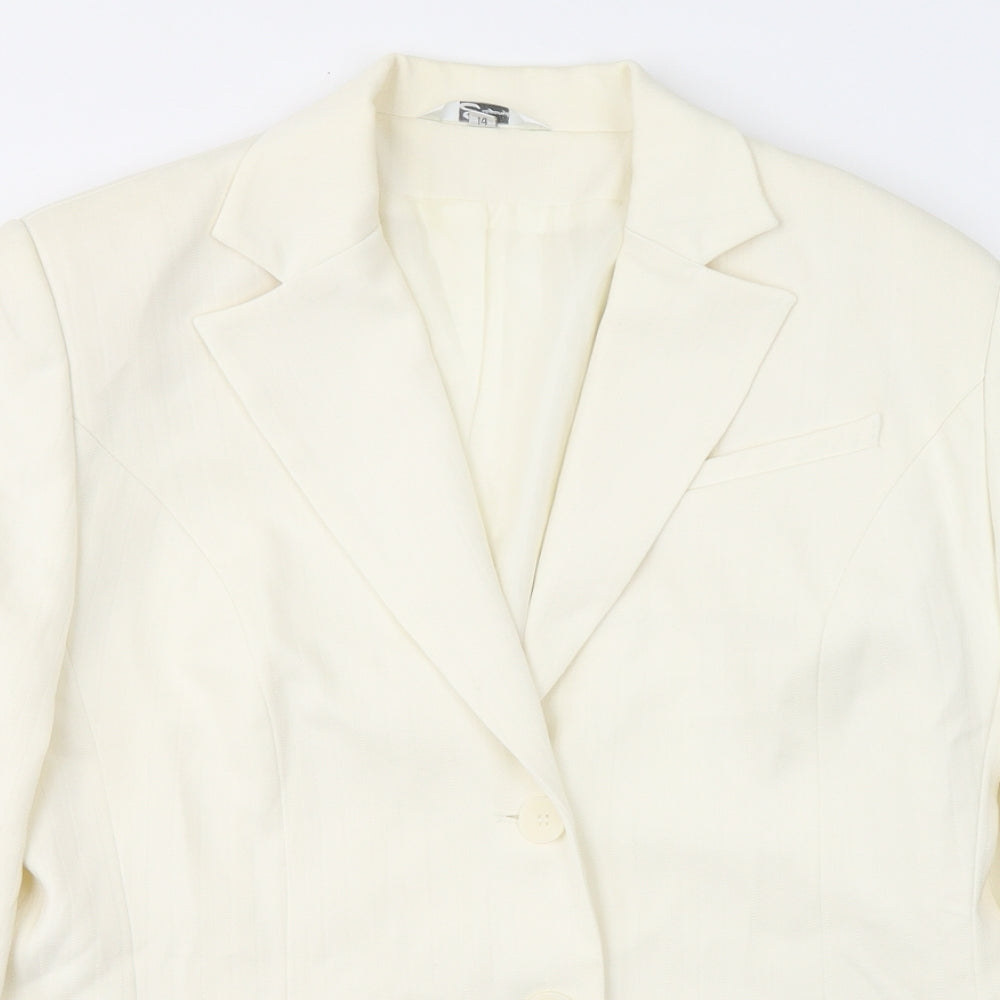 ELEGANCE Womens Ivory Striped Polyester Jacket Suit Jacket Size 14