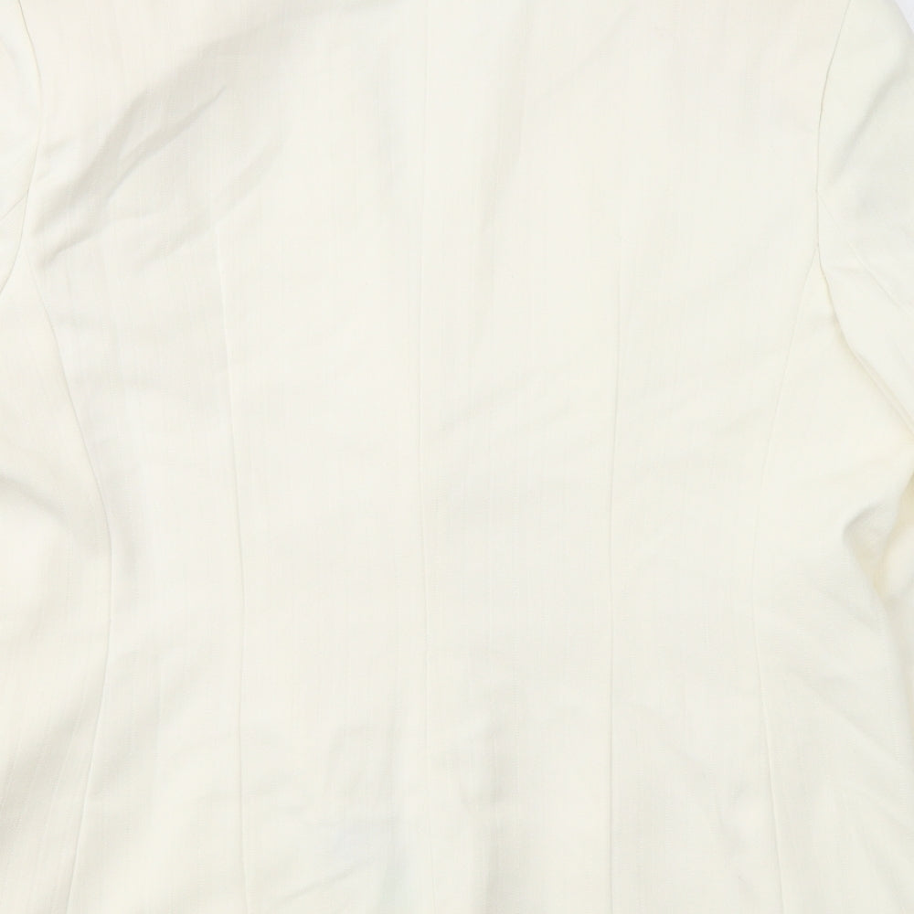 ELEGANCE Womens Ivory Striped Polyester Jacket Suit Jacket Size 14
