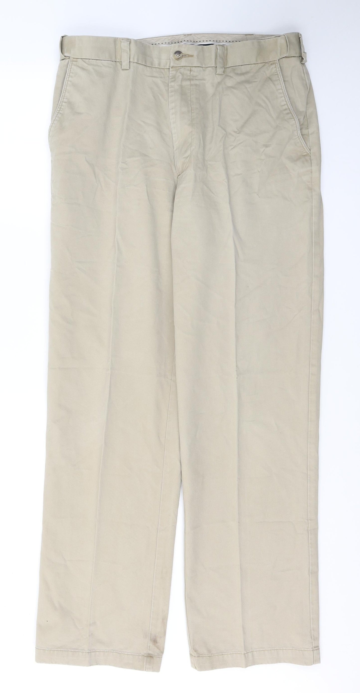 Dunnes Stores Mens Beige  Cotton Trousers  Size XL L33 in Regular Button