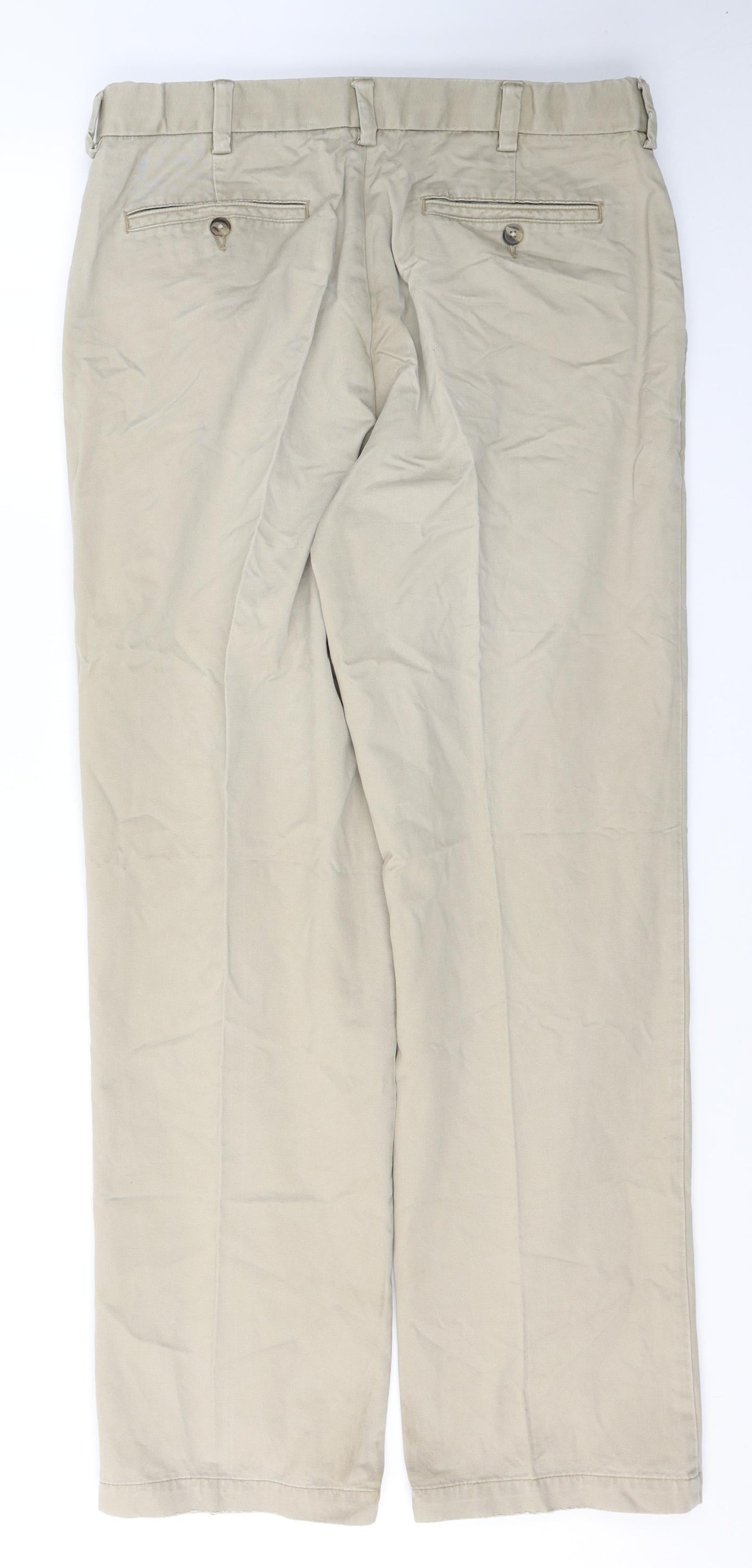 Dunnes Stores Mens Beige  Cotton Trousers  Size XL L33 in Regular Button
