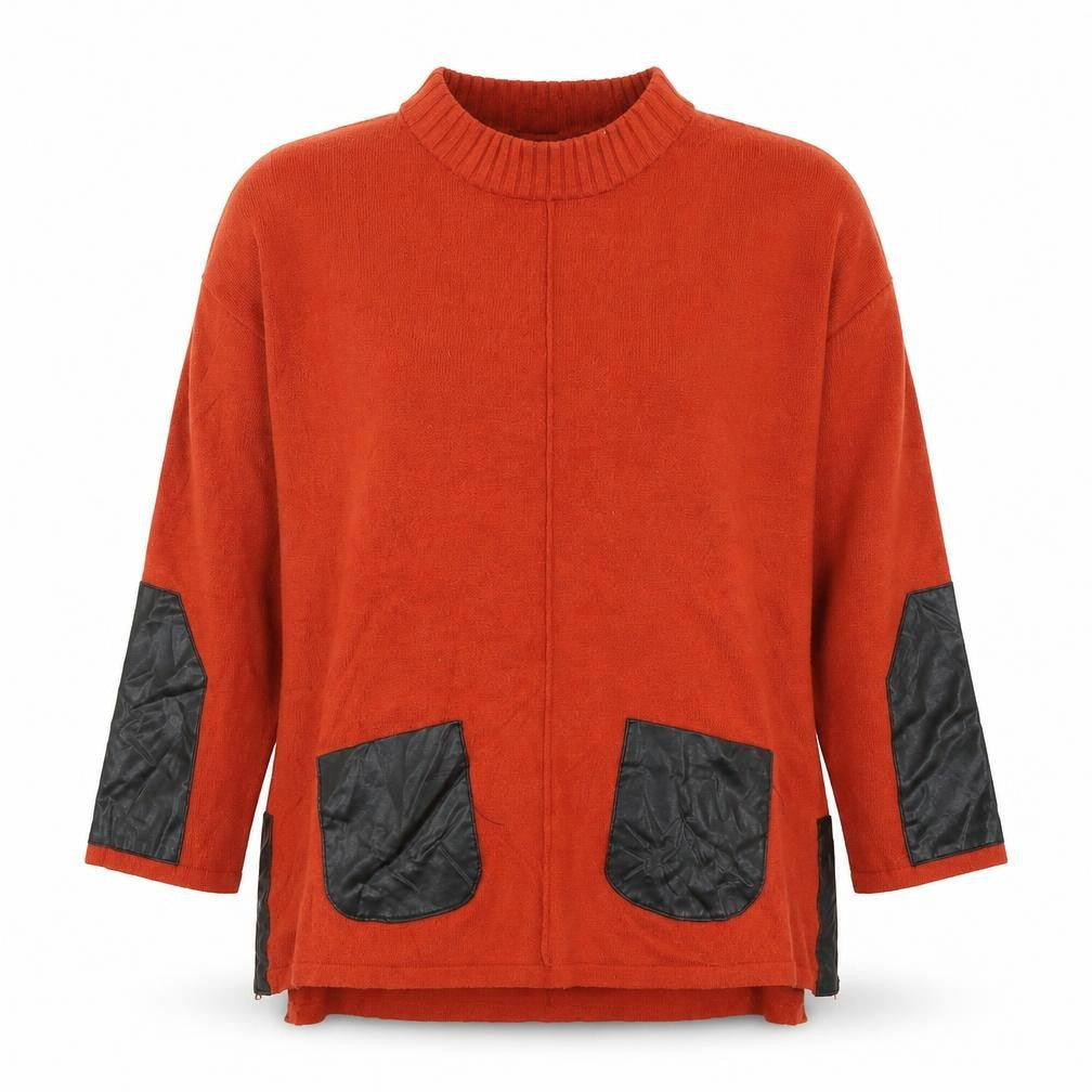 Front view of Md'm women’s orange viscose basic blouse, size UK 10, round neck
