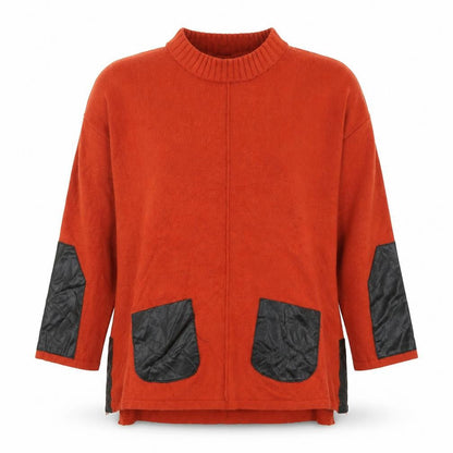 Front view of Md'm women’s orange viscose basic blouse, size UK 10, round neck