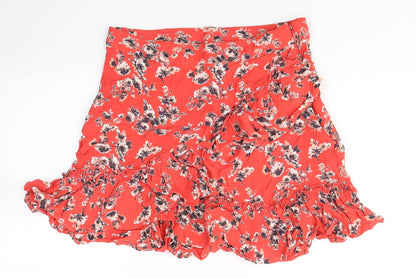 Topshop Womens Red Floral Viscose Flare Skirt Size 8   Zip