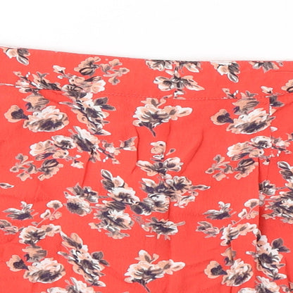 Topshop Womens Red Floral Viscose Flare Skirt Size 8   Zip
