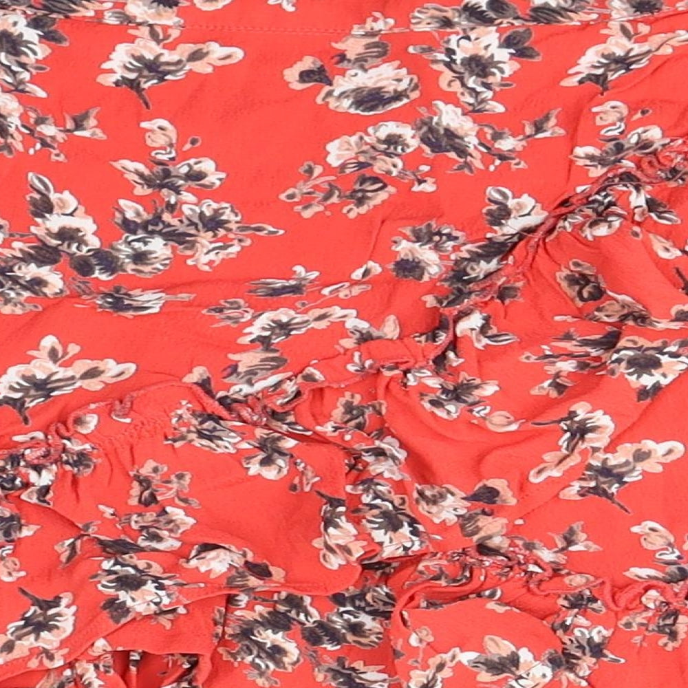 Topshop Womens Red Floral Viscose Flare Skirt Size 8   Zip