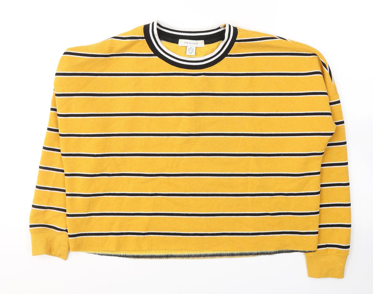 Additional front view of Primark women’s yellow striped polyester pullover sweatshirt, size XS, pullover
