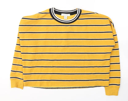Additional front view of Primark women’s yellow striped polyester pullover sweatshirt, size XS, pullover